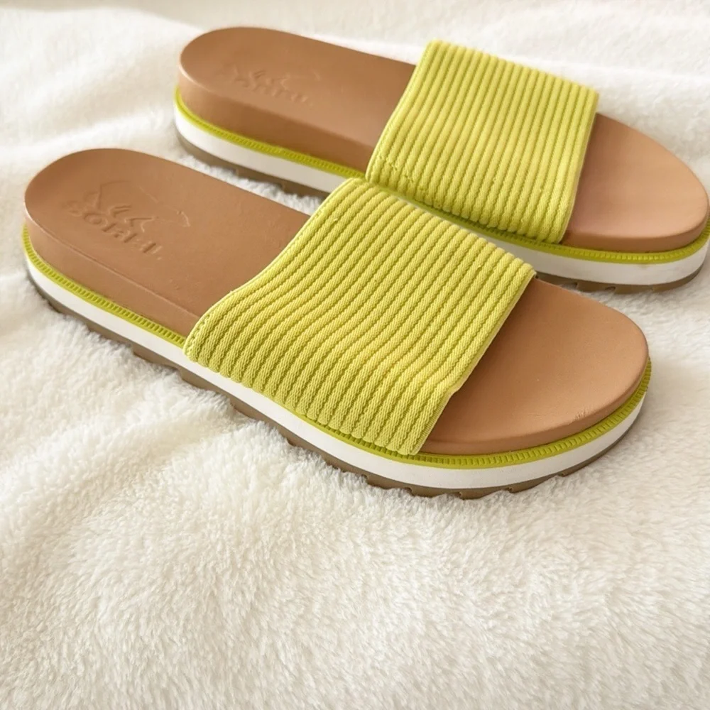 Sorel neon yellow Bolt, Gum, Roaming Easy Slide Sandals, Sizes 6.5